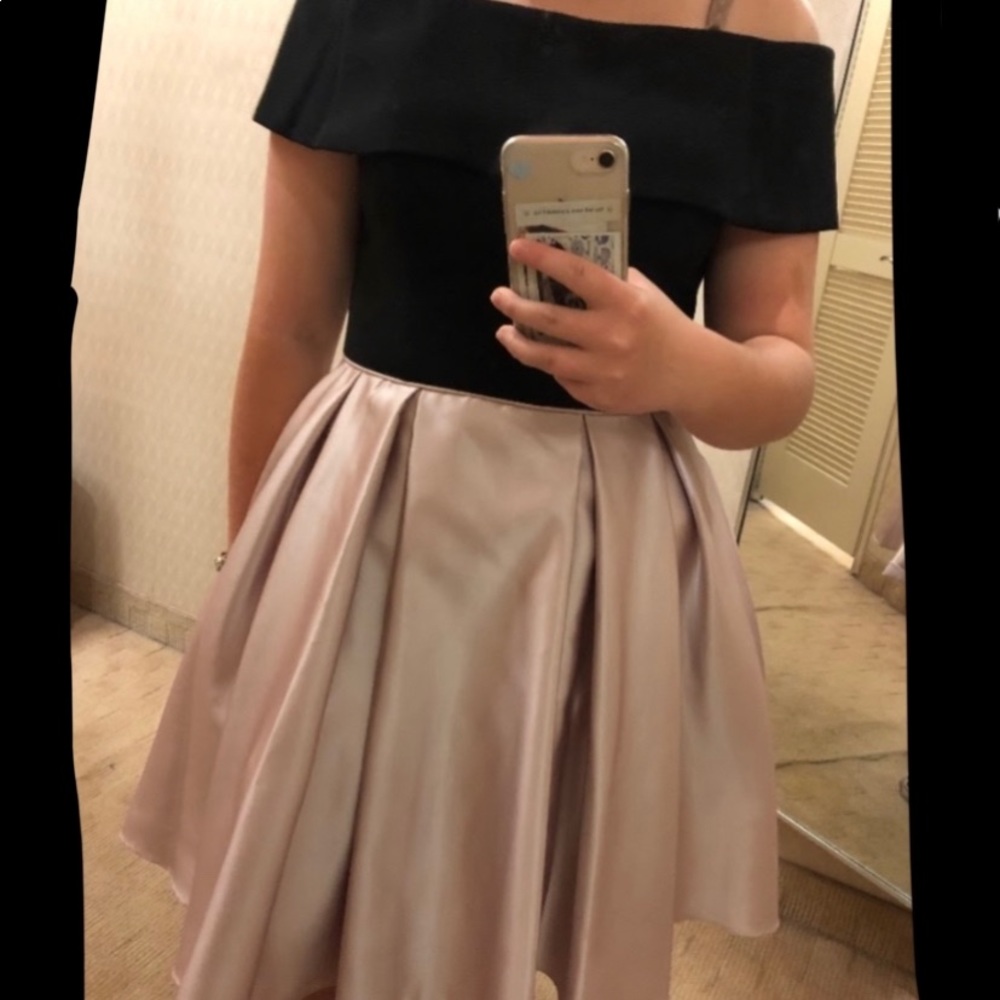 Pink and Black Off the Shoulder Homecoming Dress